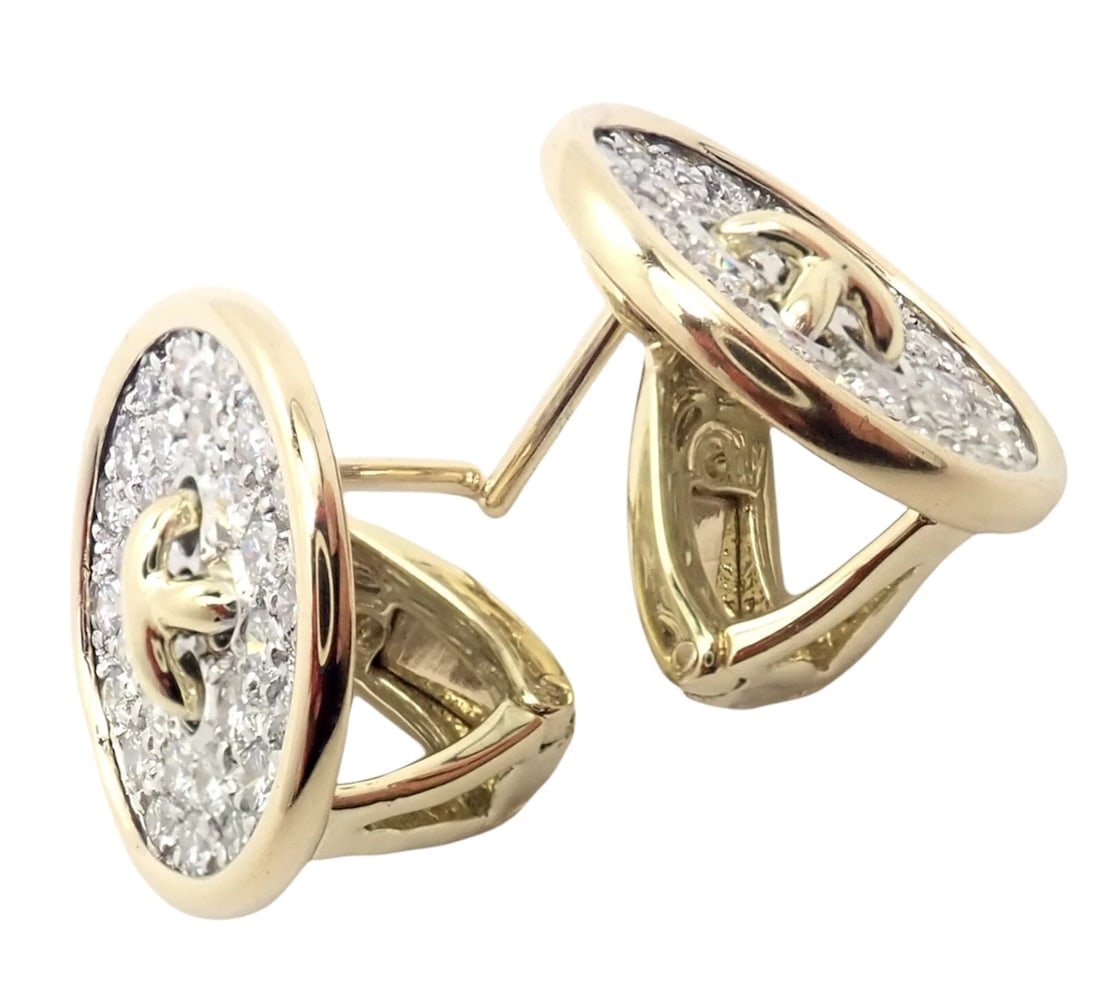 Rare! Authentic Tiffany & Co 18k Yellow Gold Diamond Signature Button Earrings - 3