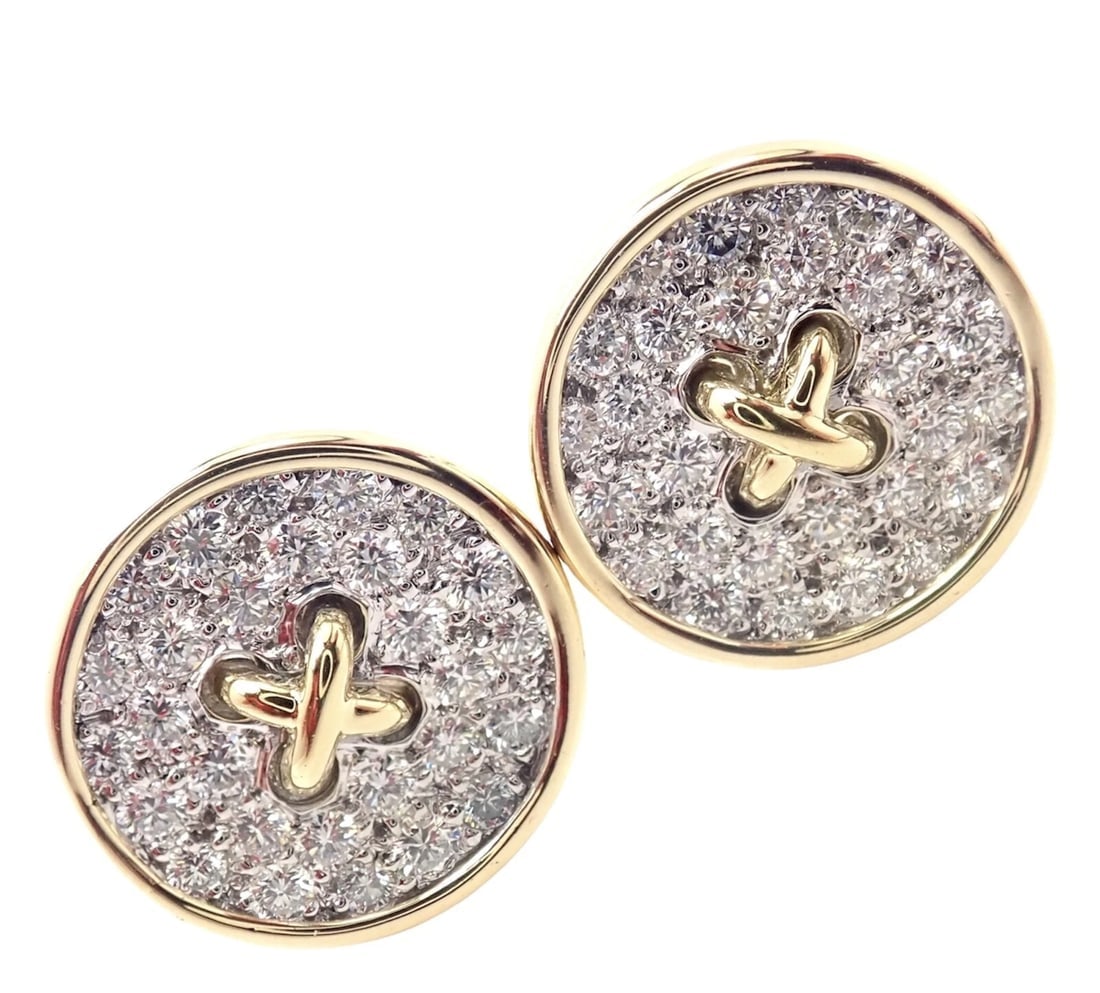Rare! Authentic Tiffany & Co 18k Yellow Gold Diamond Signature Button Earrings - 7