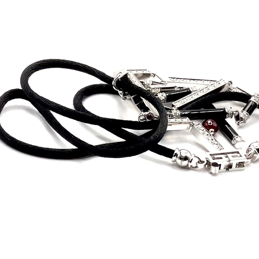 Cartier Le Baiser Du Dragon 18k White Gold Onyx Ruby Diamond Necklace w/ Paper - 2