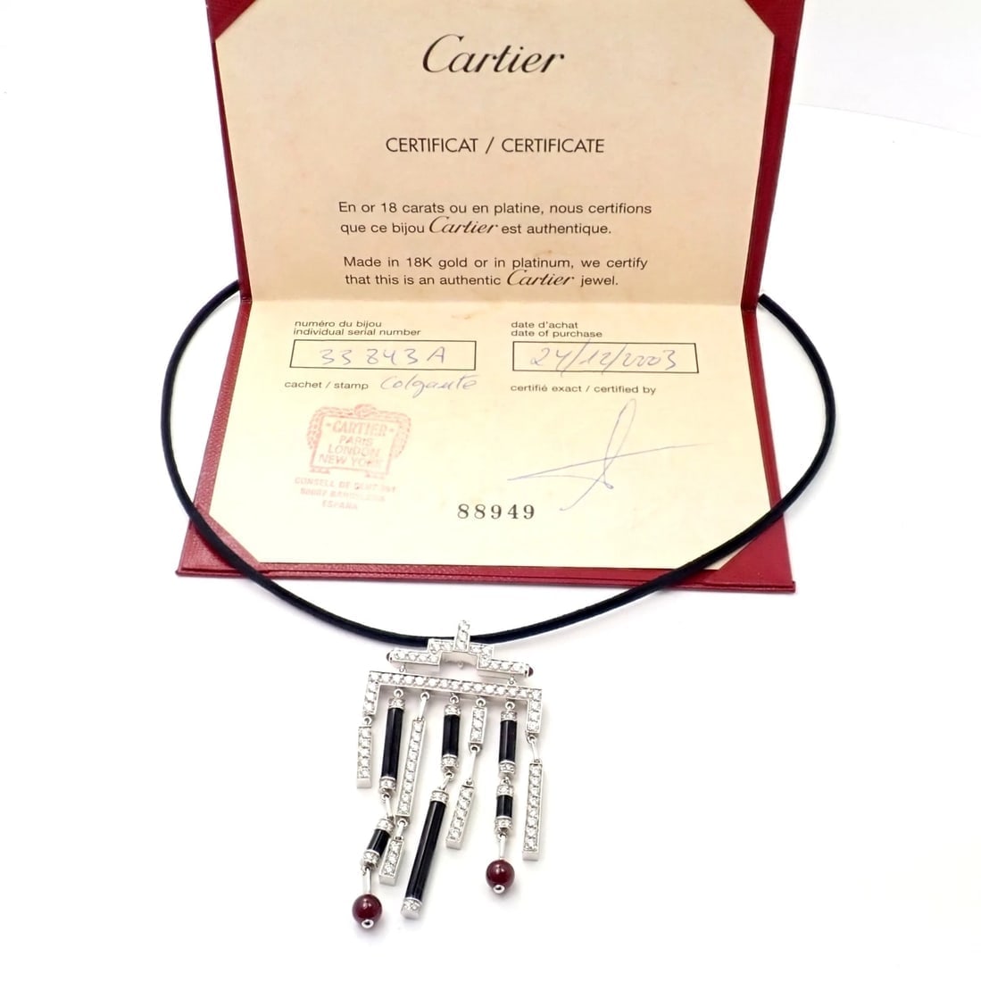 Cartier Le Baiser Du Dragon 18k White Gold Onyx Ruby Diamond Necklace w/ Paper - 4