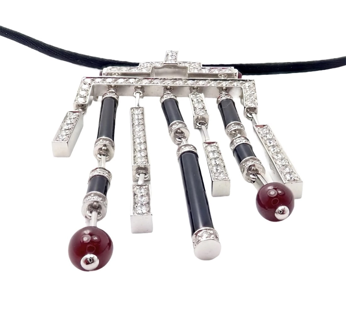 Cartier Le Baiser Du Dragon 18k White Gold Onyx Ruby Diamond Necklace w/ Paper - 7