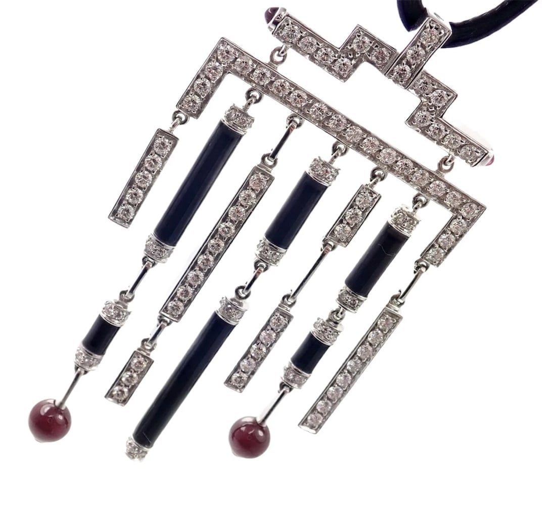 Cartier Le Baiser Du Dragon 18k White Gold Onyx Ruby Diamond Necklace w/ Paper - 8