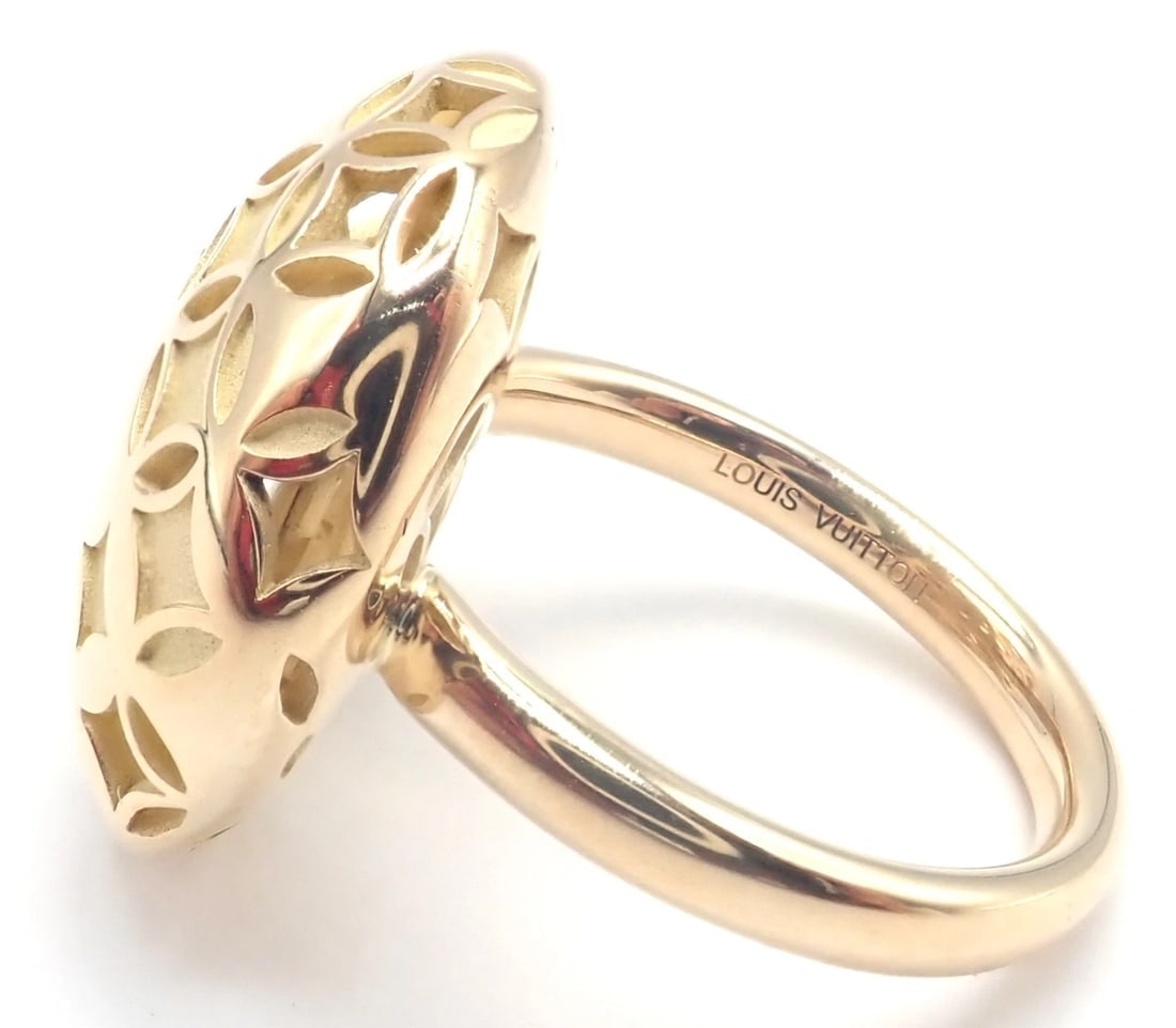 Authentic! Louis Vuitton Monogram 18k Yellow Gold Large Ring - 5