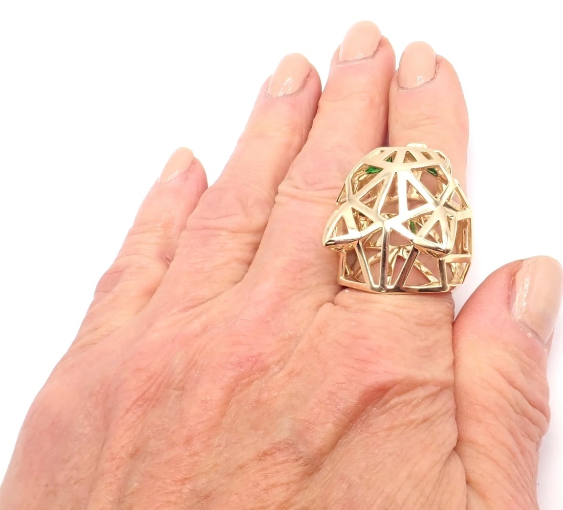 Authentic! Cartier Panther Panthere 18k Yellow Gold Tsavorite Onyx Large Ring - 9