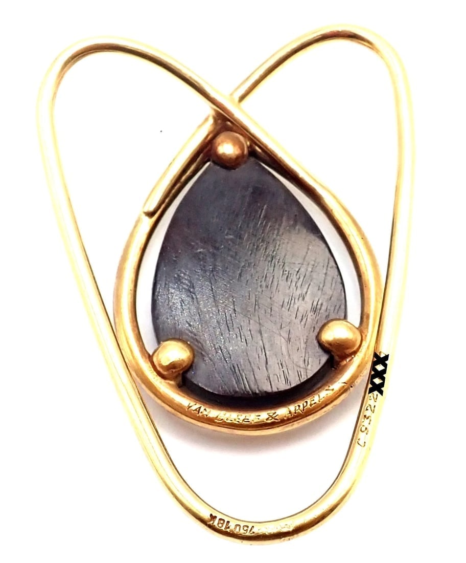 Vintage! Authentic Van Cleef & Arpels 18k Yellow Gold LetterWood Money Clip - 8