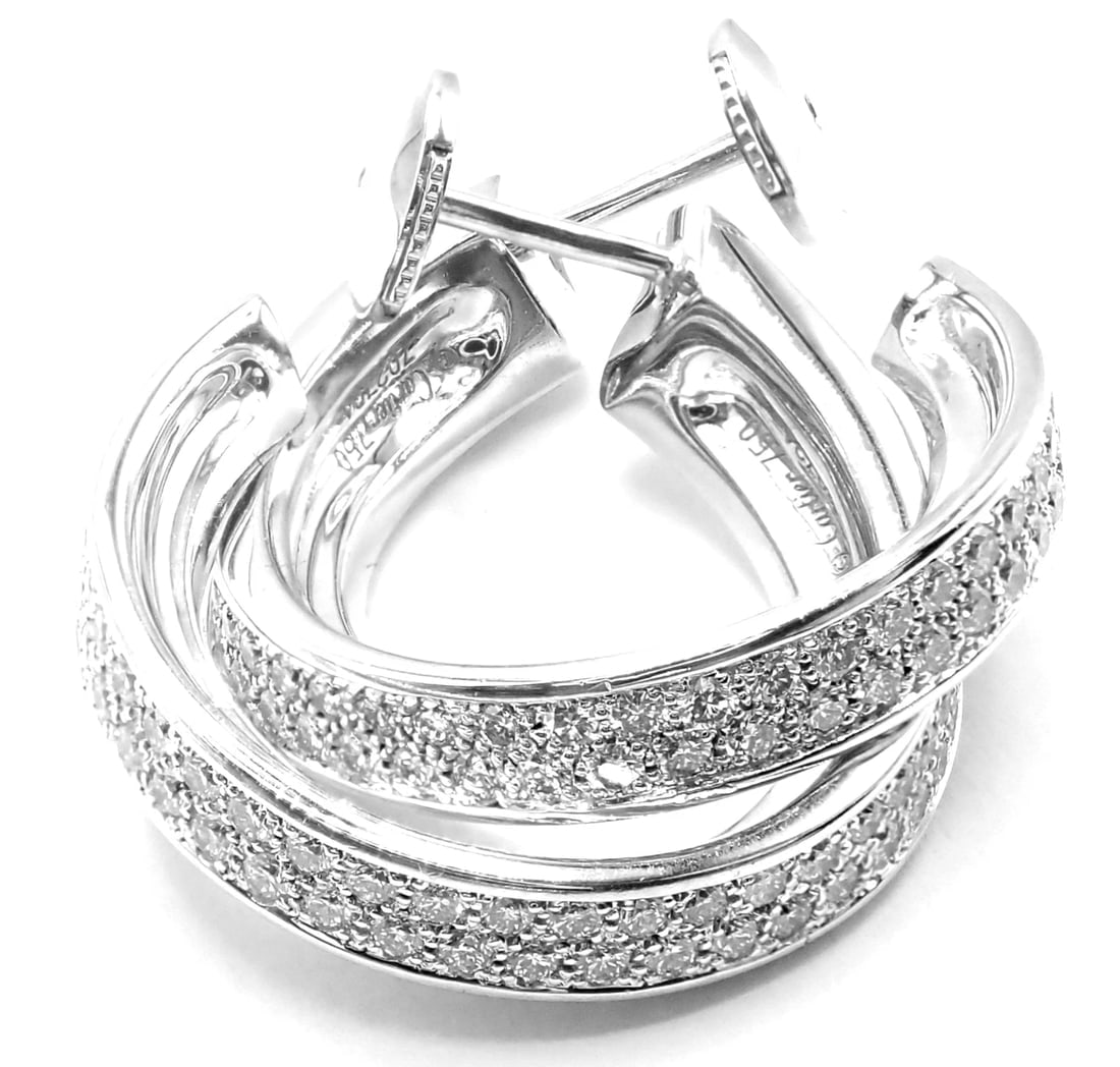 Authentic! Cartier Panthere 18k White Gold Diamond Onyx Hoop Earrings - 11