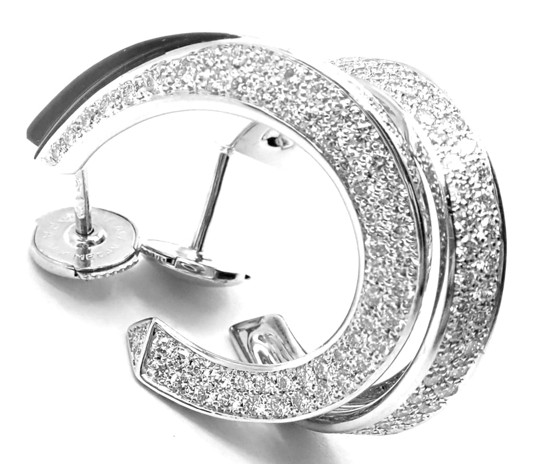 Authentic! Cartier Panthere 18k White Gold Diamond Onyx Hoop Earrings - 3