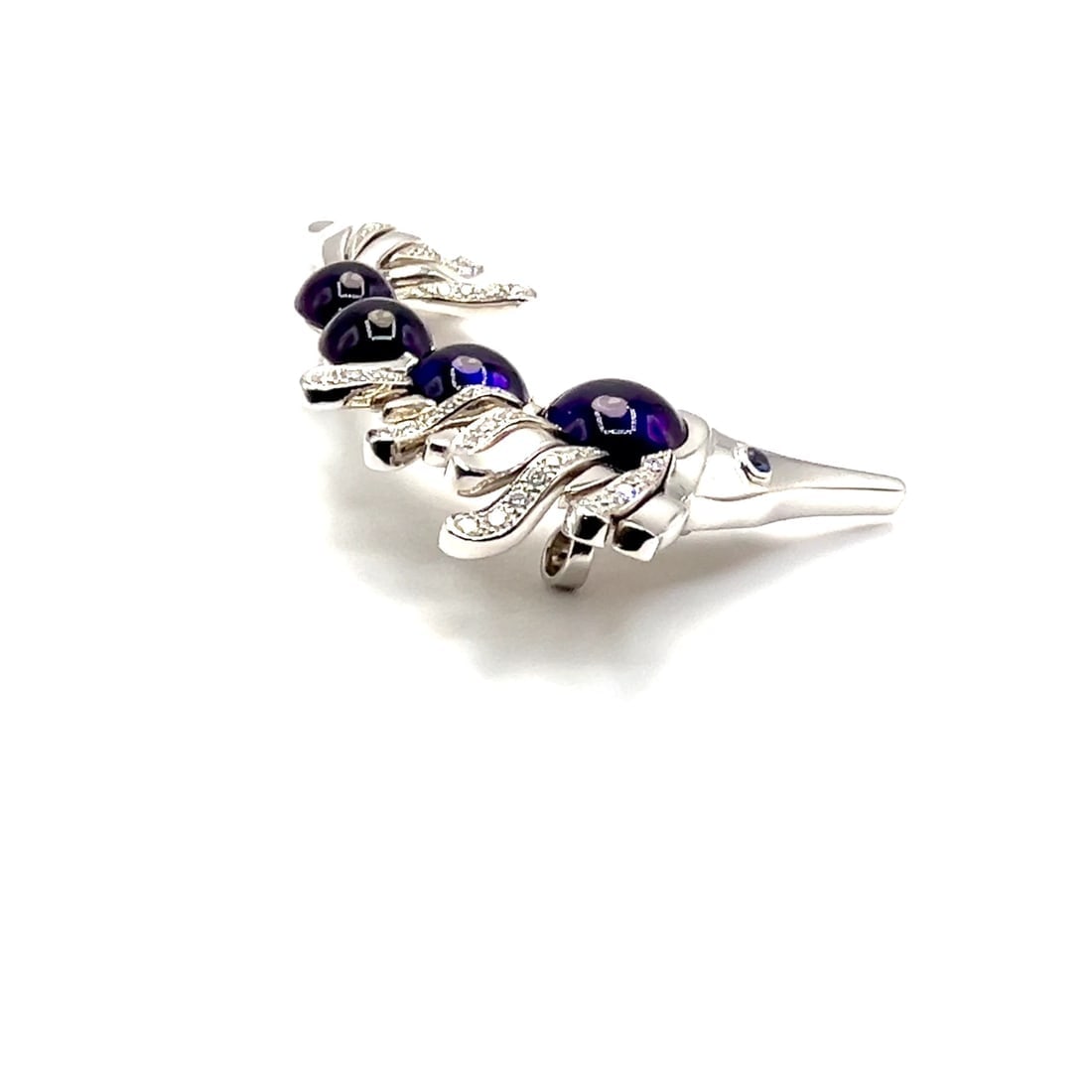 Chanel 18k White Gold Amethyst Diamond Miami Marlin Fish Brooch Pendant - 2