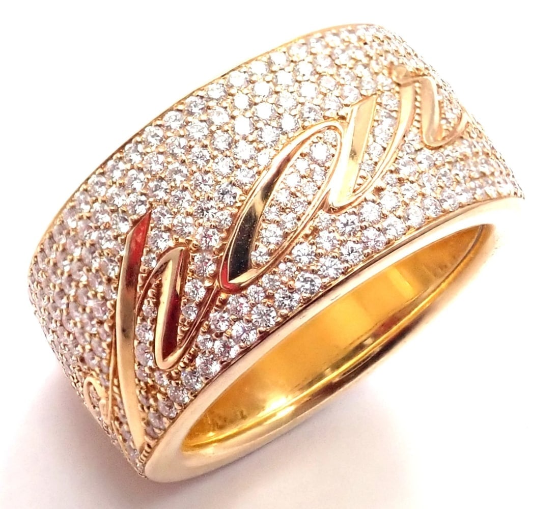 Chopard Chopardissimo 18k Yellow Gold Pave Diamond Signature Band Ring Box Paper - 4