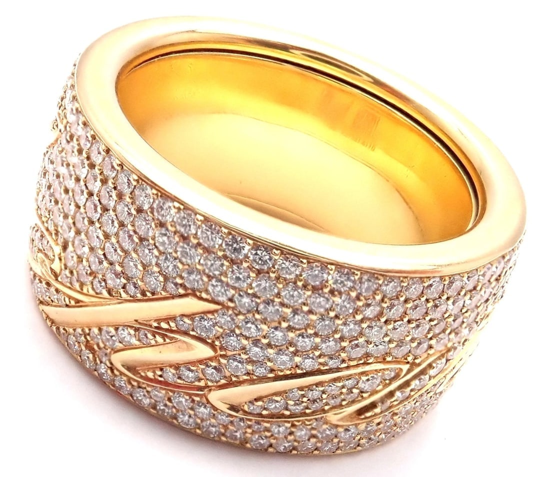 Chopard Chopardissimo 18k Yellow Gold Pave Diamond Signature Band Ring Box Paper - 9