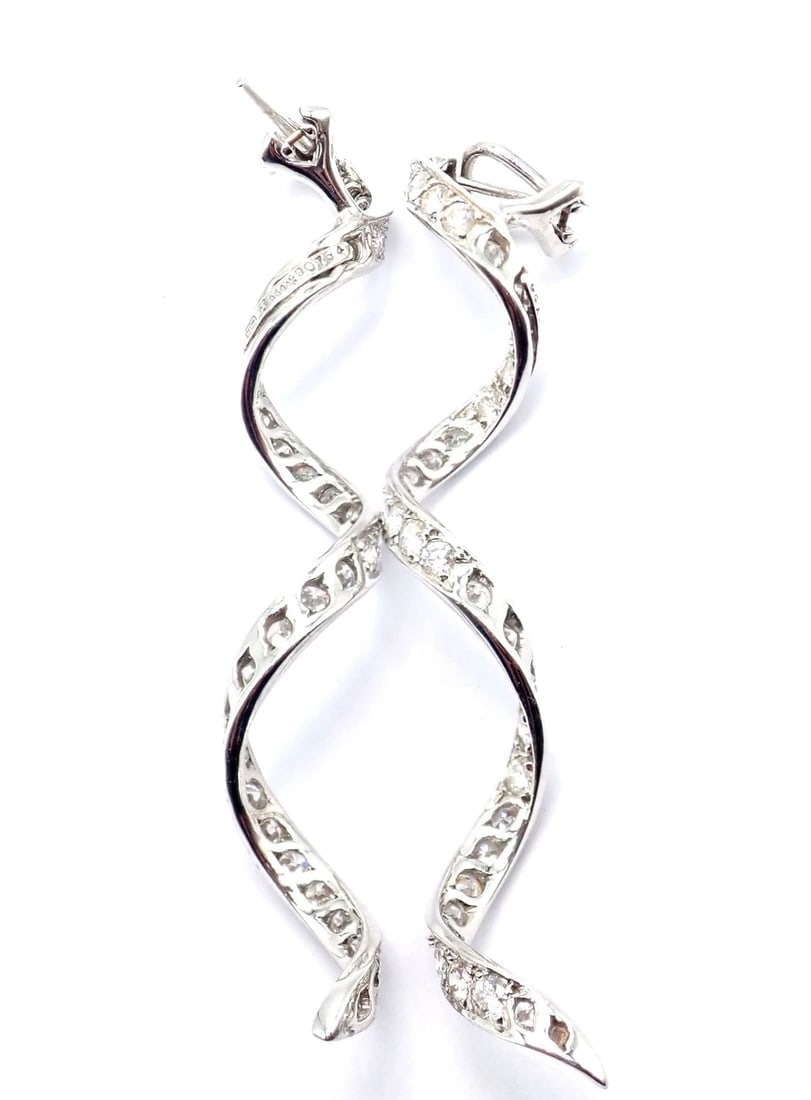 Authentic! Harry Winston Platinum Diamond Twisted Long Hanging Drop Earrings - 16