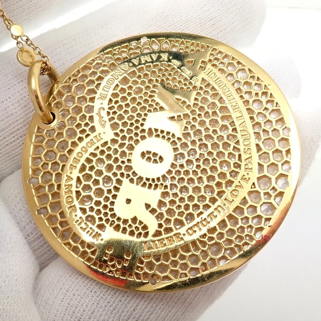 Pasquale Bruni 18k Yellow Gold Extra Large Diamond + Sapp Amore Pendant Necklace - 10