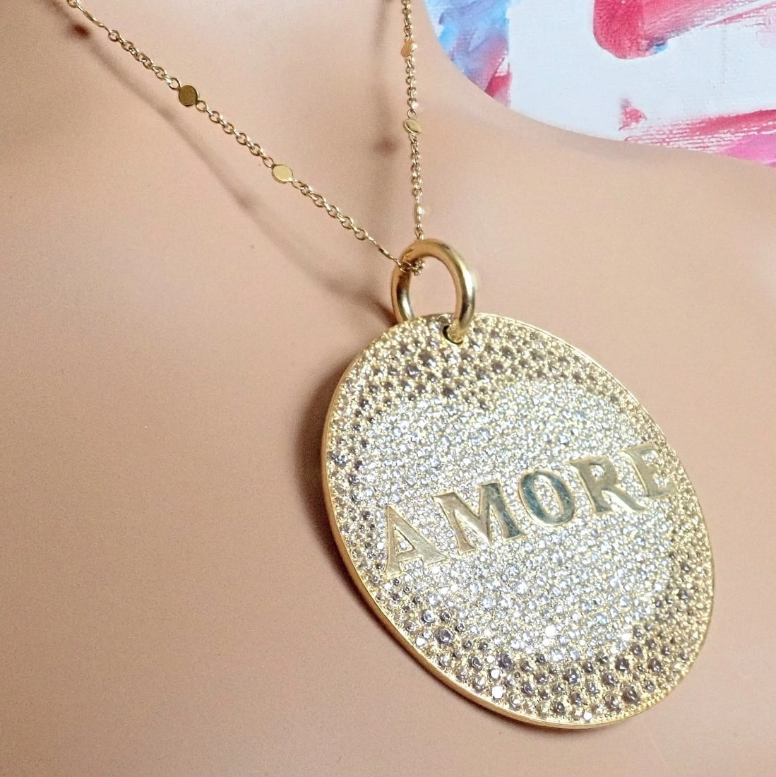 Pasquale Bruni 18k Yellow Gold Extra Large Diamond + Sapp Amore Pendant Necklace - 13