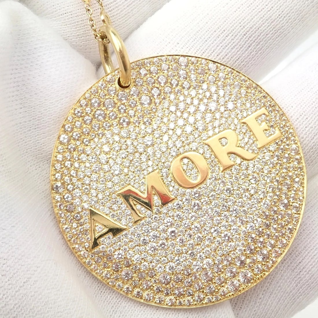 Pasquale Bruni 18k Yellow Gold Extra Large Diamond + Sapp Amore Pendant Necklace - 7