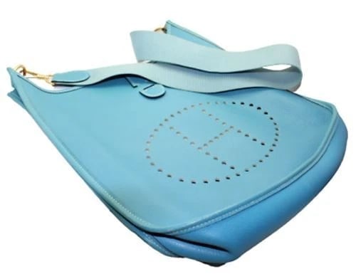 Authentic! Hermes Evelyne Blue Jean Clemence Leather GM Handbag Purse - 4
