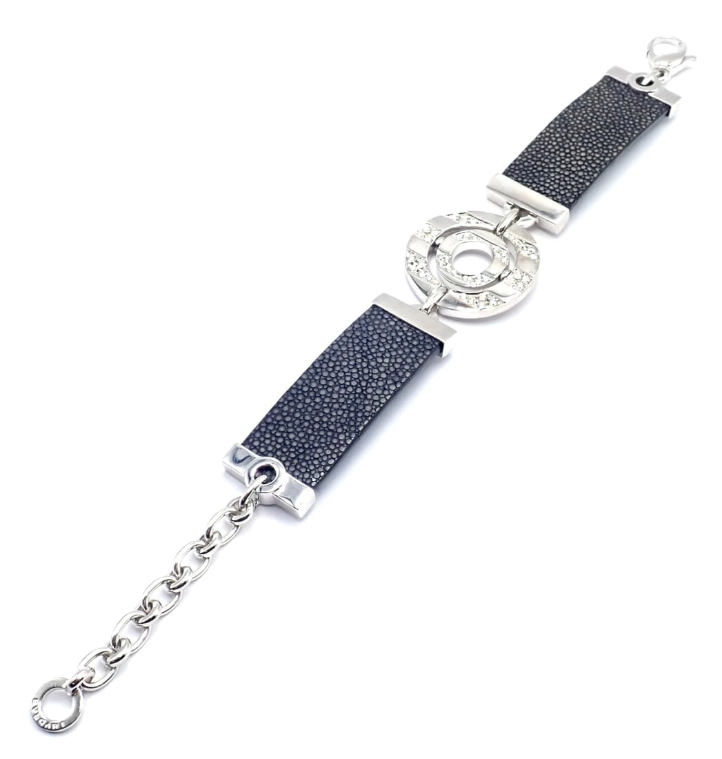 Authentic! Bvlgari Bulgari Astrale 18k White Gold Diamond Shagreen Bracelet - 9