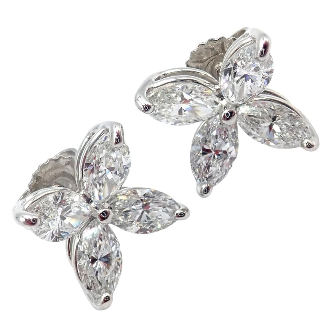 Authentic! Tiffany & Co Platinum Victoria Marquise Cut Diamond Large Earrings - 10