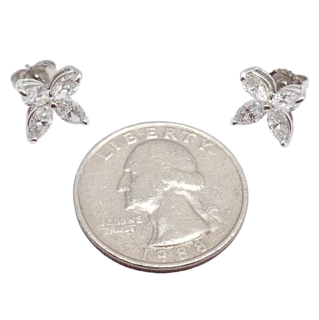 Authentic! Tiffany & Co Platinum Victoria Marquise Cut Diamond Large Earrings - 9