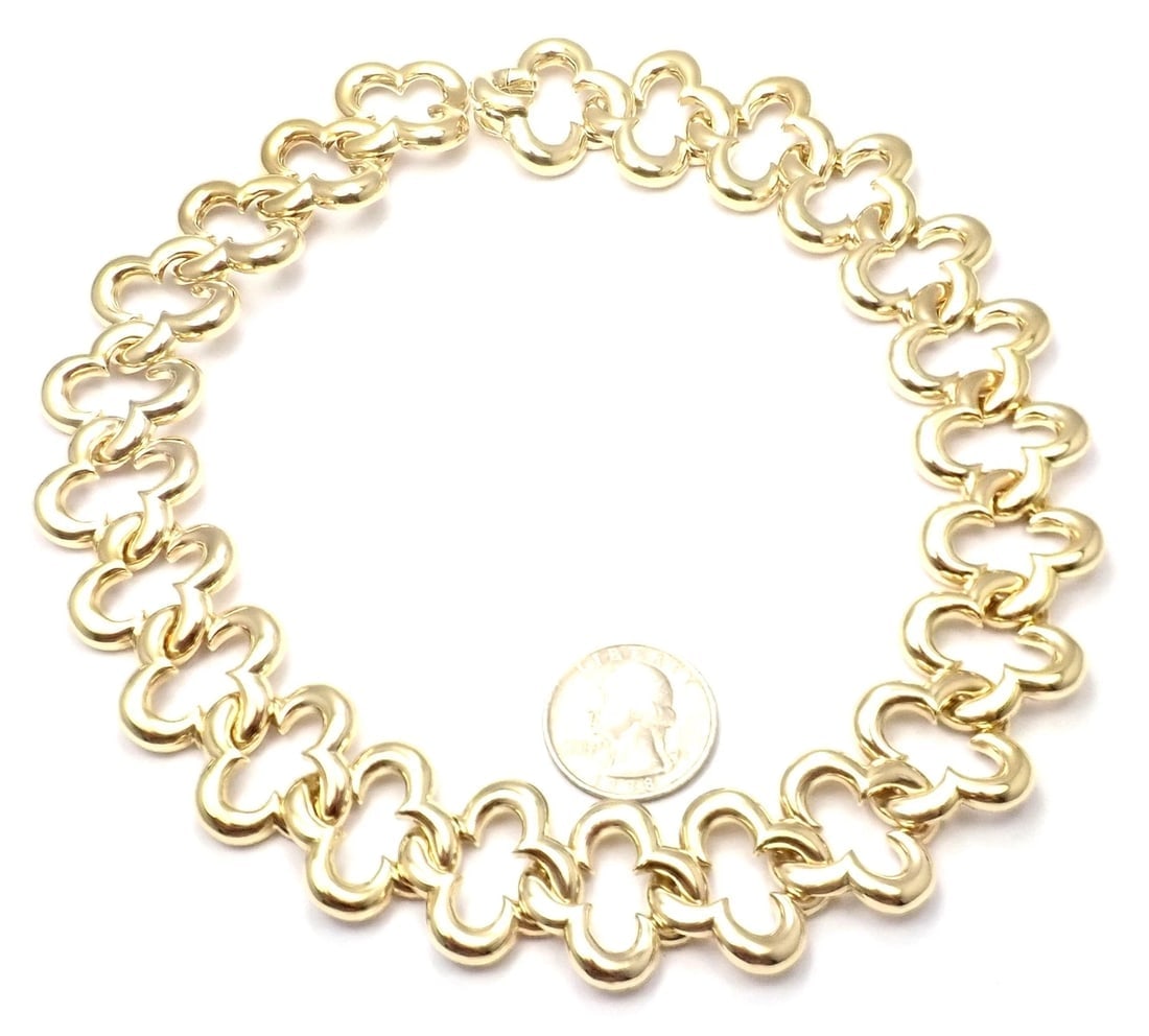 Authentic Van Cleef & Arpels 18k Yellow Gold Large Alhambra Choker Necklace 1998 - 8
