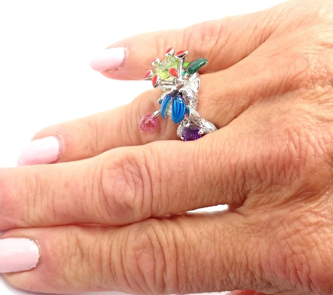 Christian Dior Milly Carnivora Epinosa 18k Gold Diamond Peridot Tourmaline Ring - 10
