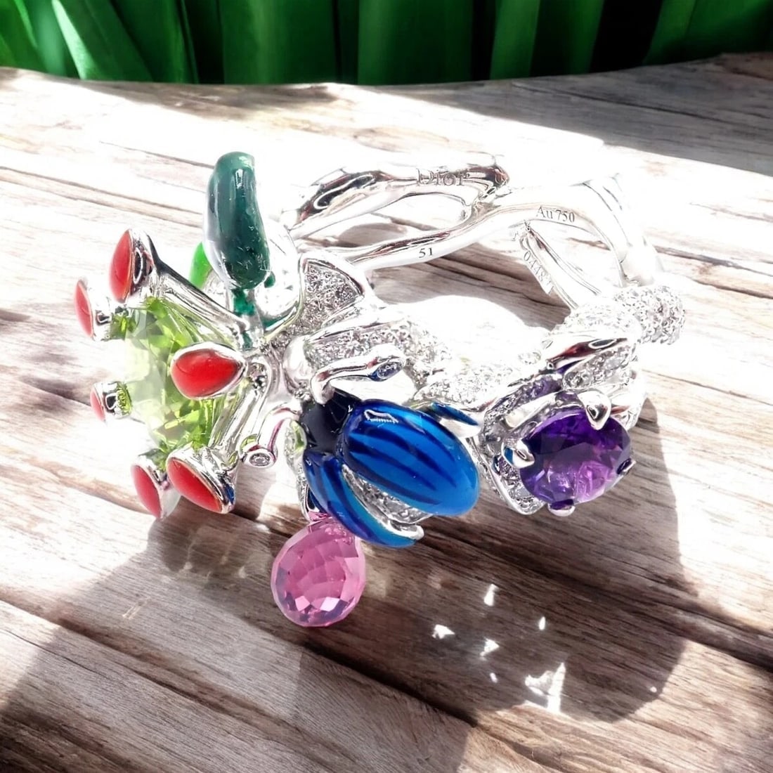 Christian Dior Milly Carnivora Epinosa 18k Gold Diamond Peridot Tourmaline Ring - 3