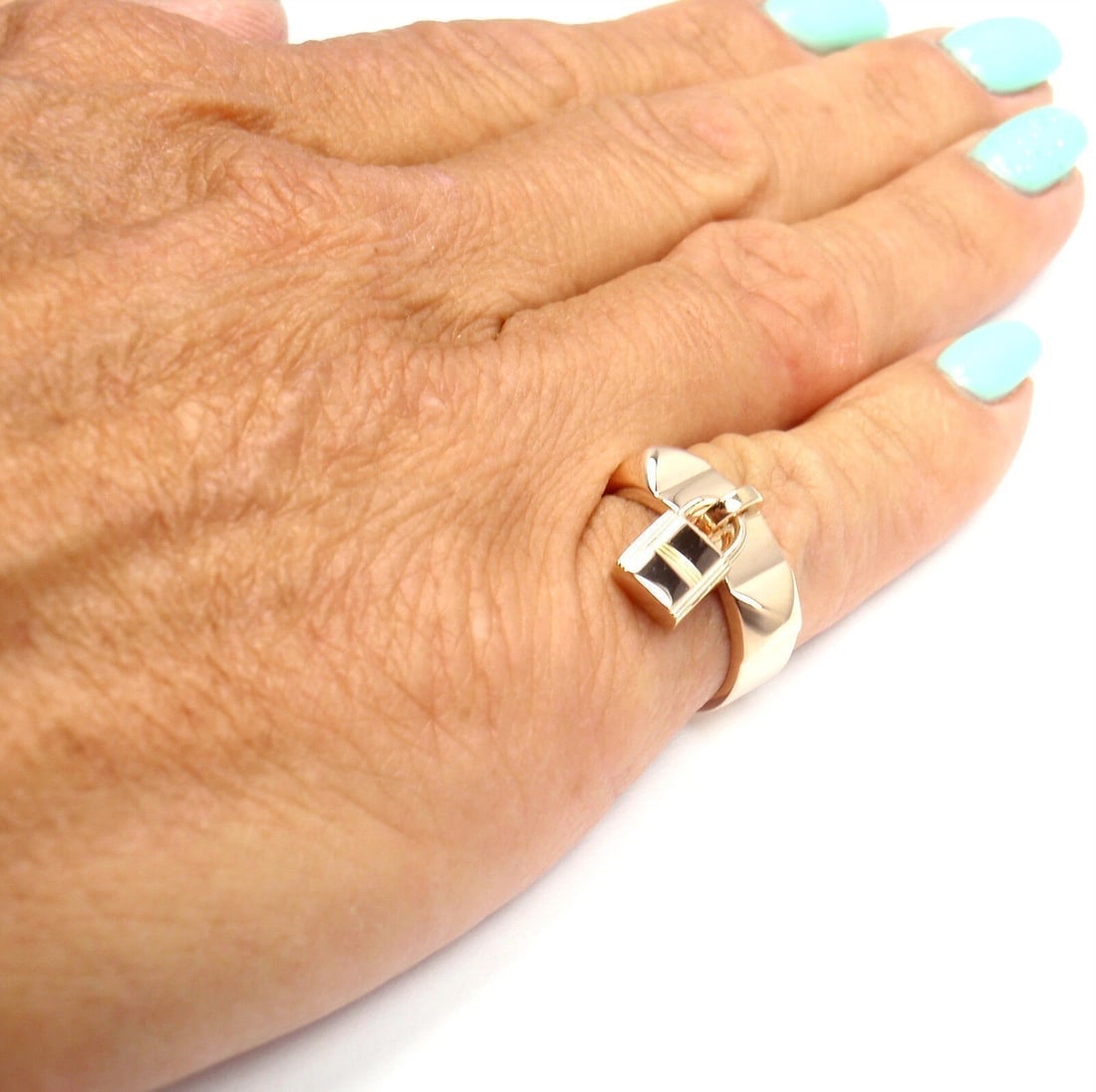 Authentic! Hermes 18k Rose Gold Collier De Chien Lock Band Ring Size 49 US 4 3/4 - 11