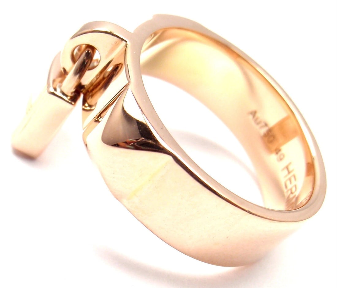 Authentic! Hermes 18k Rose Gold Collier De Chien Lock Band Ring Size 49 US 4 3/4 - 6