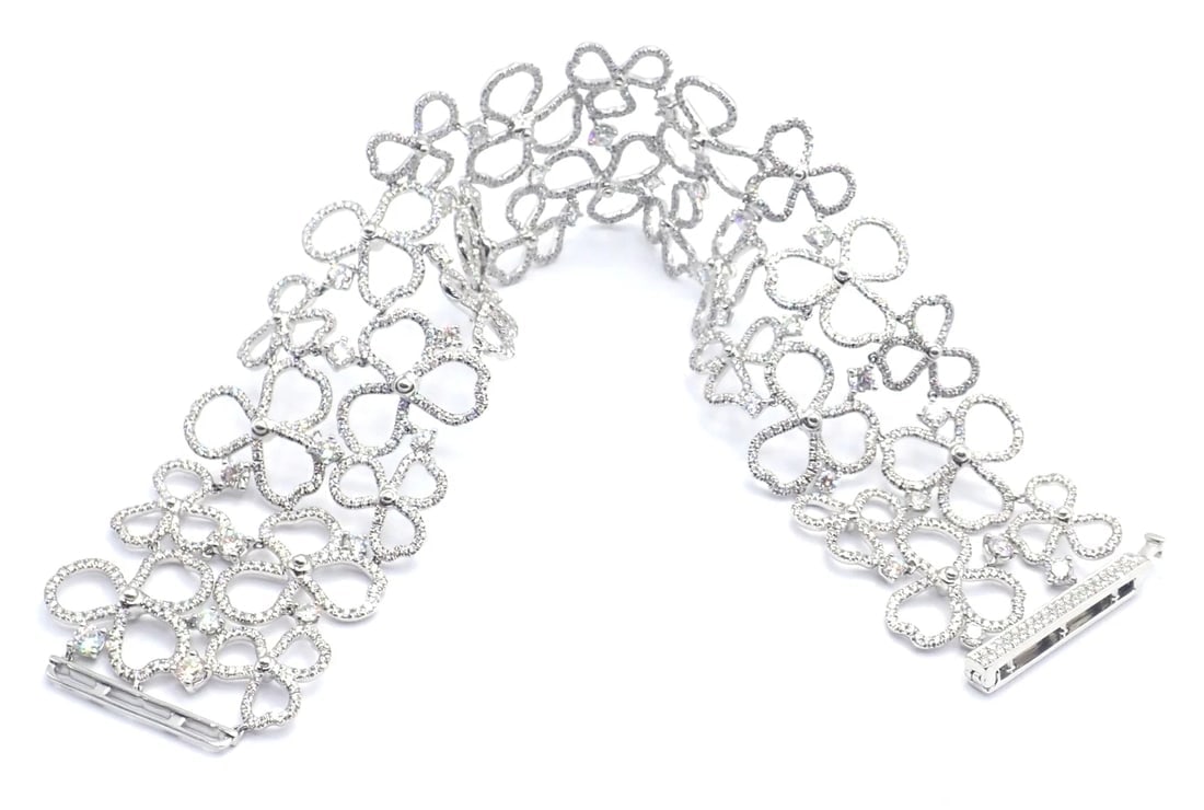 Authentic! Tiffany & Co Paper Flowers Platinum Diamond Wide Bracelet - 10
