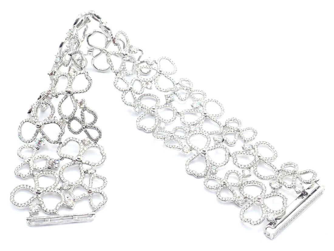 Authentic! Tiffany & Co Paper Flowers Platinum Diamond Wide Bracelet - 4