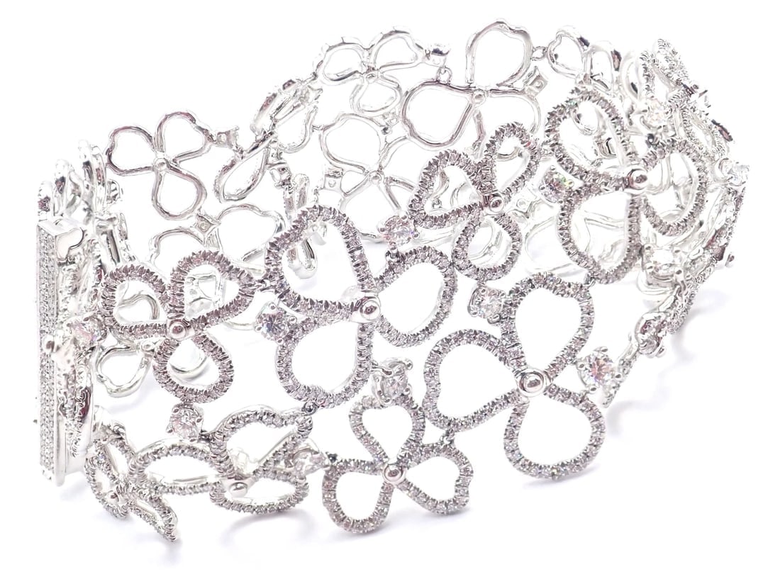 Authentic! Tiffany & Co Paper Flowers Platinum Diamond Wide Bracelet - 5