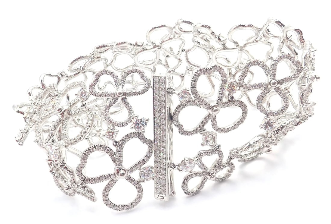 Authentic! Tiffany & Co Paper Flowers Platinum Diamond Wide Bracelet - 7