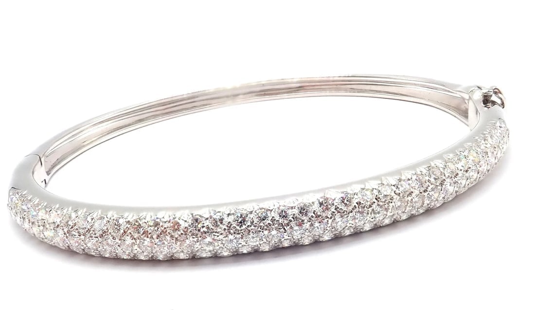 Authentic! Van Cleef & Arpels Eve 18k White Gold Diamond Bangle Bracelet Paper - 11