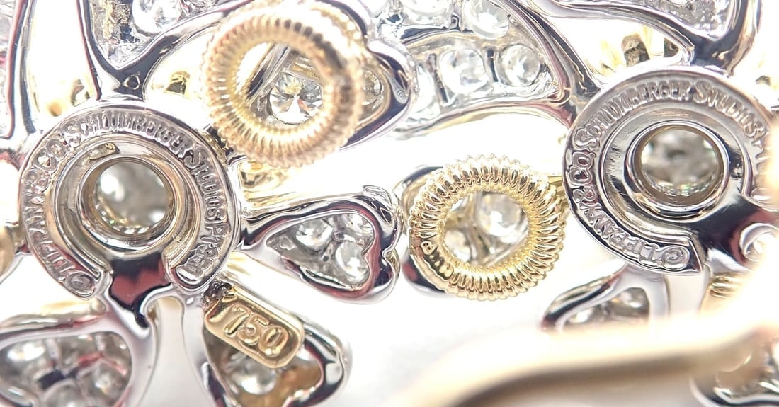 Tiffany & Co Schlumberger Cones And Petals 18k Gold Platinum Diamond Earrings - 9