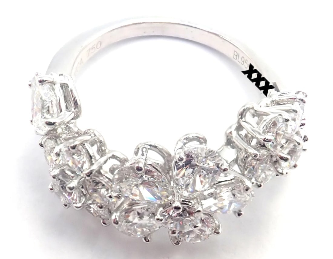 Authentic! Van Cleef & Arpels Folie des Pres 18k White Gold Diamond Flower Ring - 10