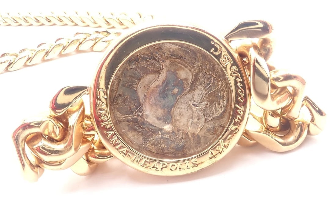 Rare! Bvlgari Bulgari 18k Yellow Gold Antique Coin Monete Link Necklace - 12