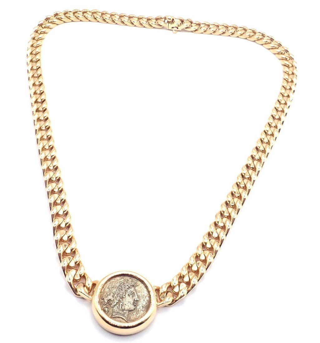Rare! Bvlgari Bulgari 18k Yellow Gold Antique Coin Monete Link Necklace - 4