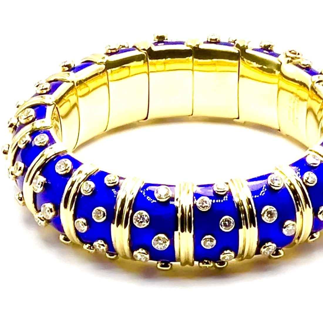Tiffany & Co Schlumberger Dots 18k Yellow Gold Diamond Enamel Bangle Bracelet - 2
