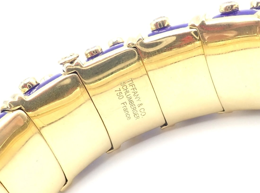 Tiffany & Co Schlumberger Dots 18k Yellow Gold Diamond Enamel Bangle Bracelet - 8