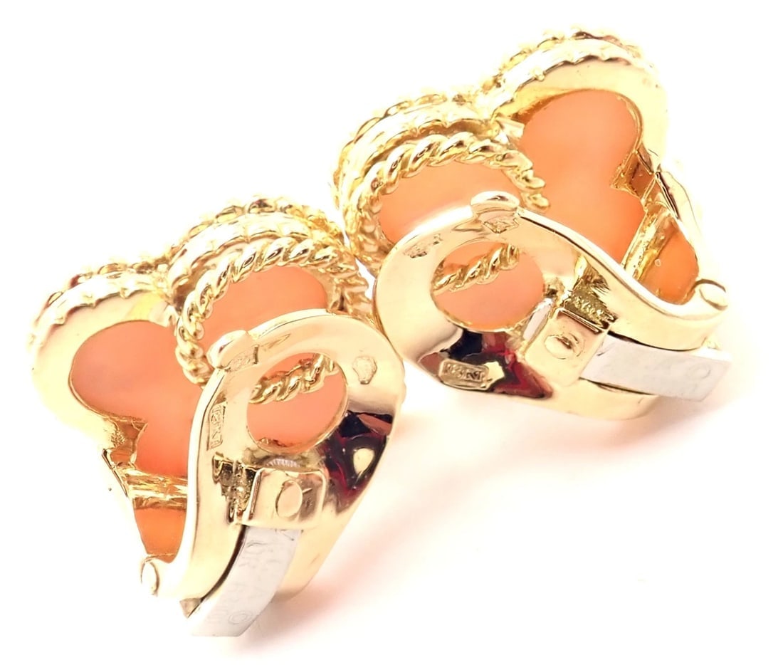 Van Cleef & Arpels Vintage Alhambra 18k Yellow Gold Coral Earrings Paper - 3
