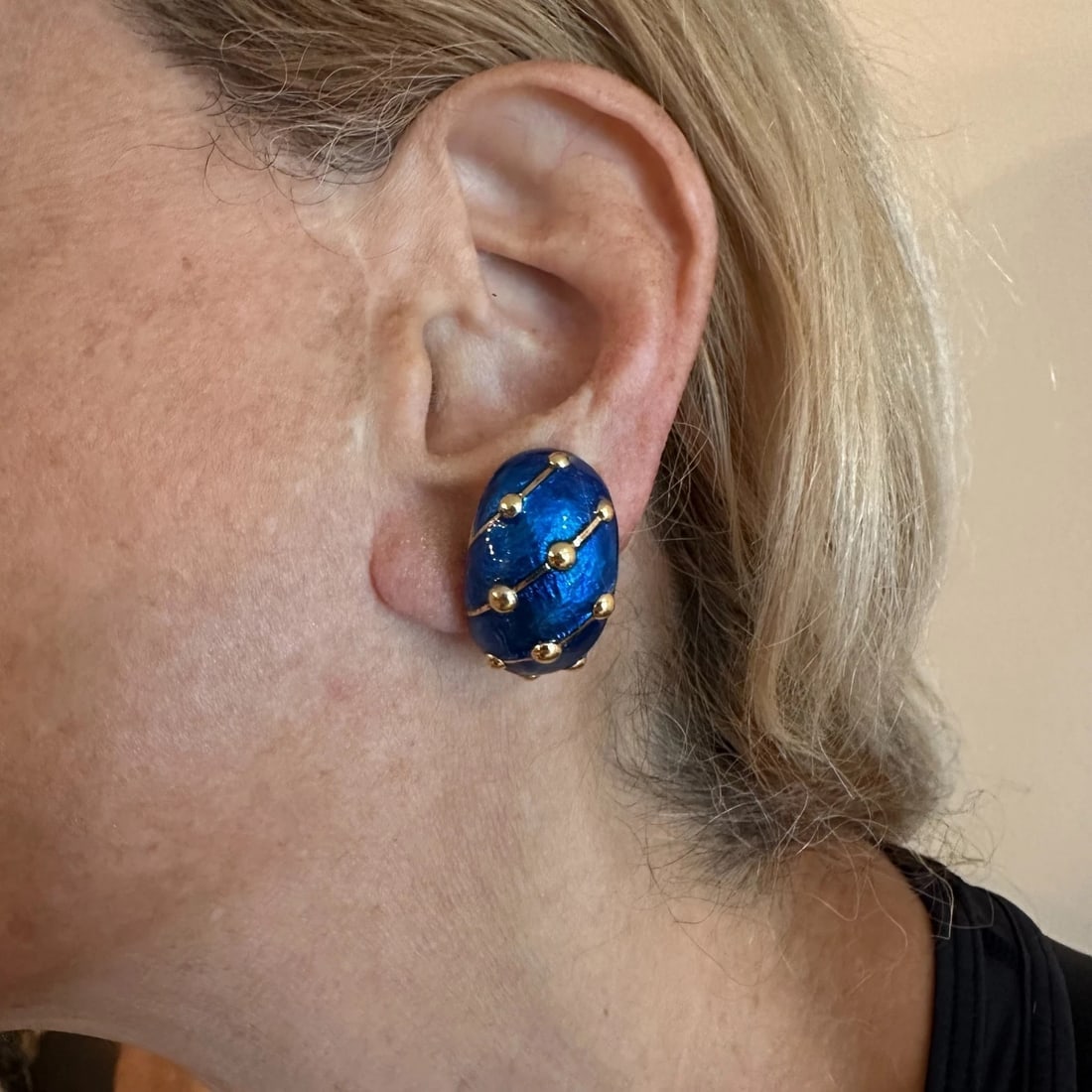 Rare Tiffany & Co Schlumberger 18k Yellow Gold Large Blue Enamel Banana Earrings - 4