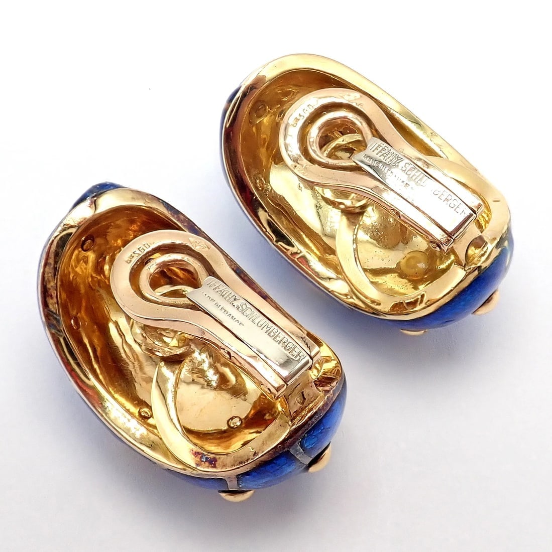 Rare Tiffany & Co Schlumberger 18k Yellow Gold Large Blue Enamel Banana Earrings - 9