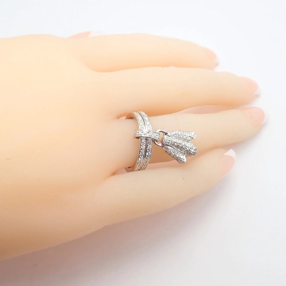 Authentic! Piaget 18k White Gold Diamond Double Band Flower Ring - 5