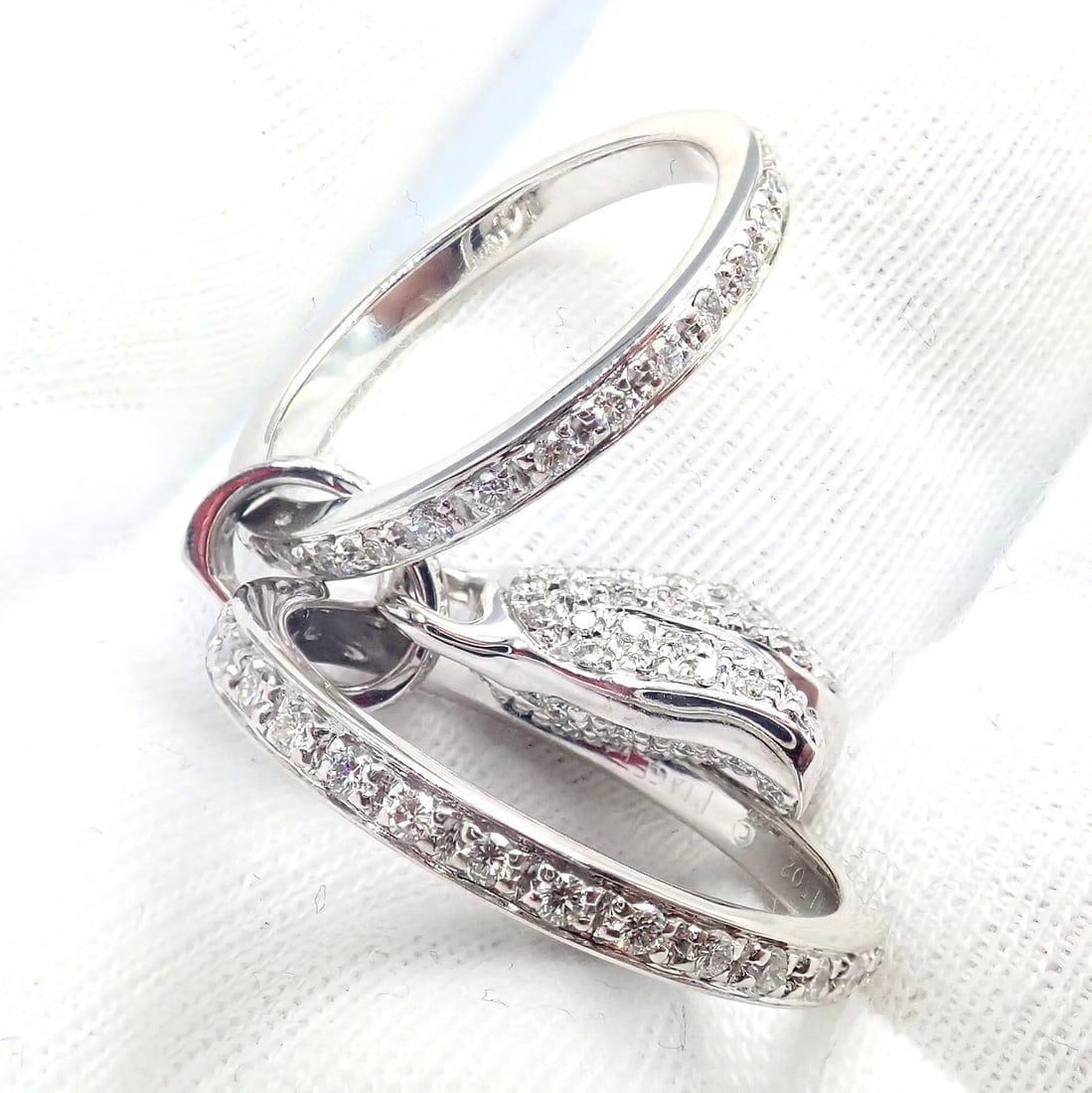 Authentic! Piaget 18k White Gold Diamond Double Band Flower Ring - 8