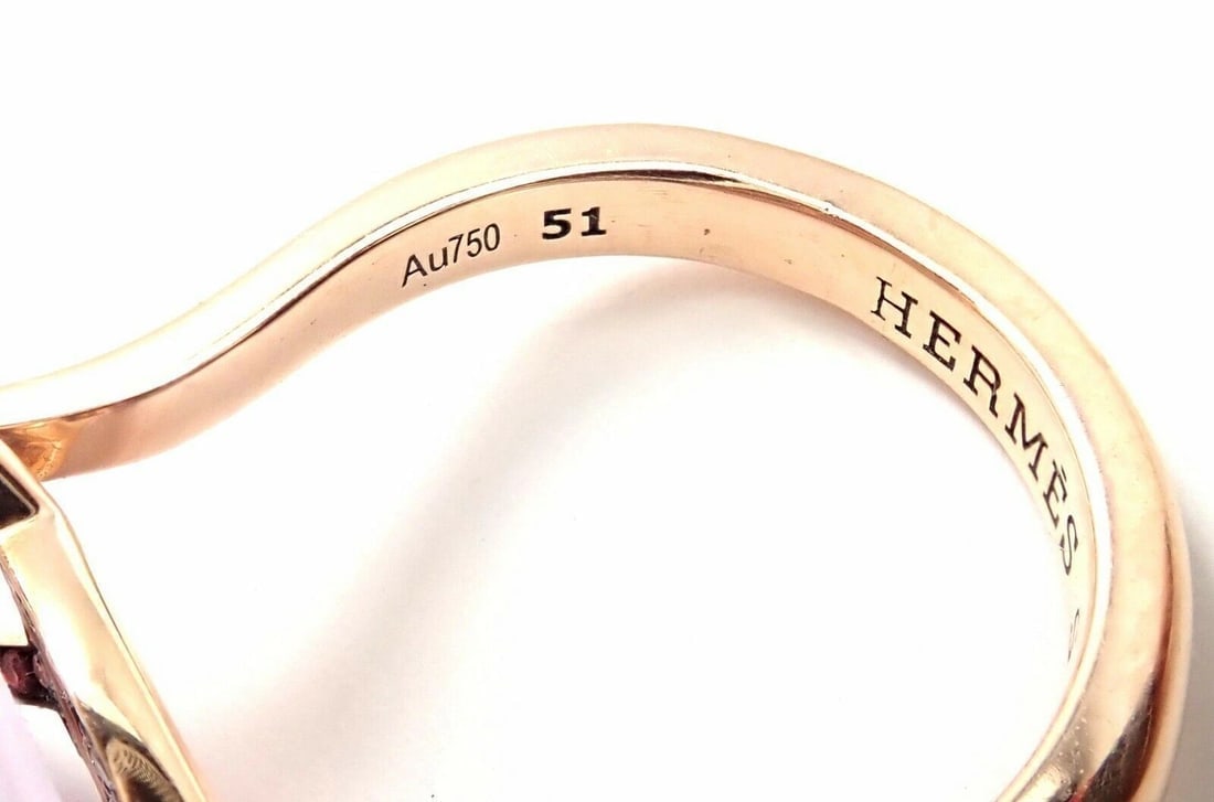 Rare! Authentic Hermes 18k Rose Gold Diamond Large Amethyst Ring - 9