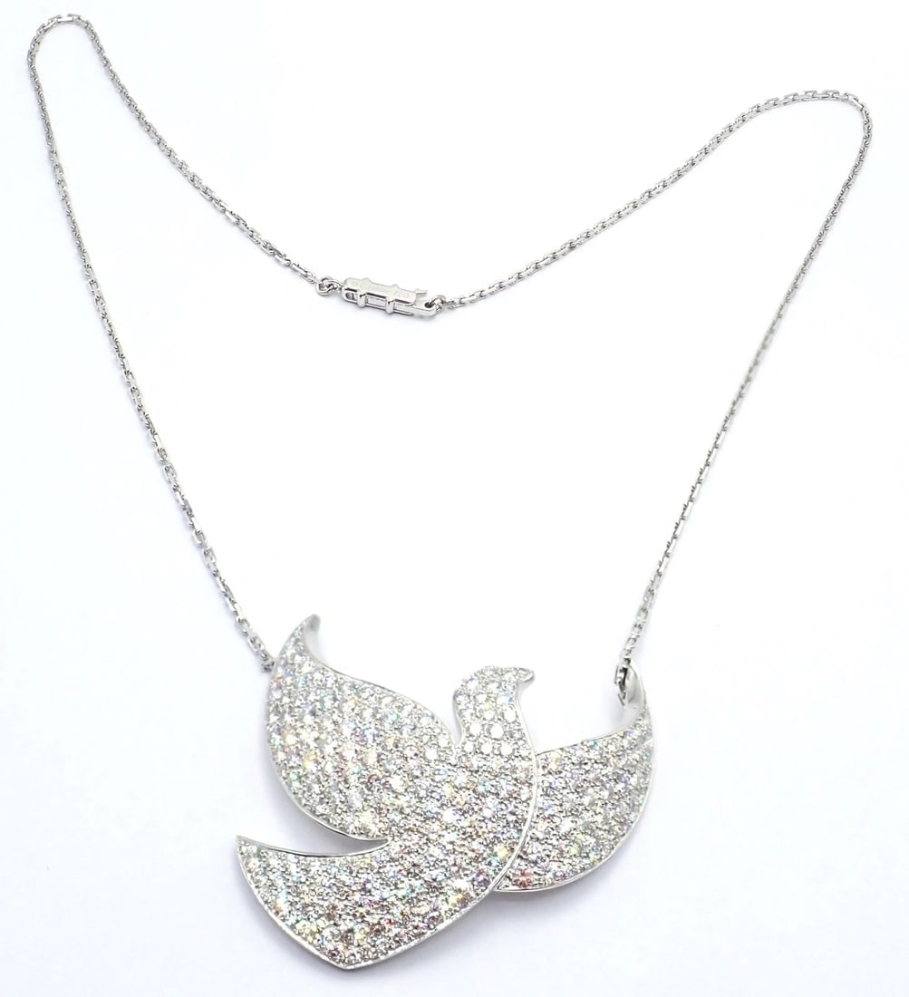 Authentic! Cartier Colombe Dove Of Peace 18k White Gold Diamond Necklace Paper - 2