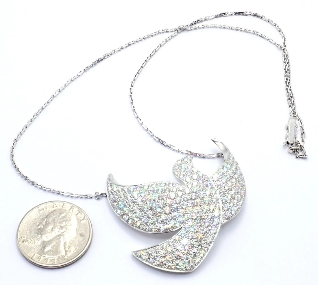 Authentic! Cartier Colombe Dove Of Peace 18k White Gold Diamond Necklace Paper - 6