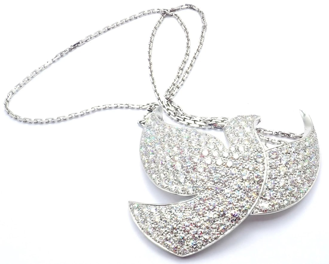 Authentic! Cartier Colombe Dove Of Peace 18k White Gold Diamond Necklace Paper - 7