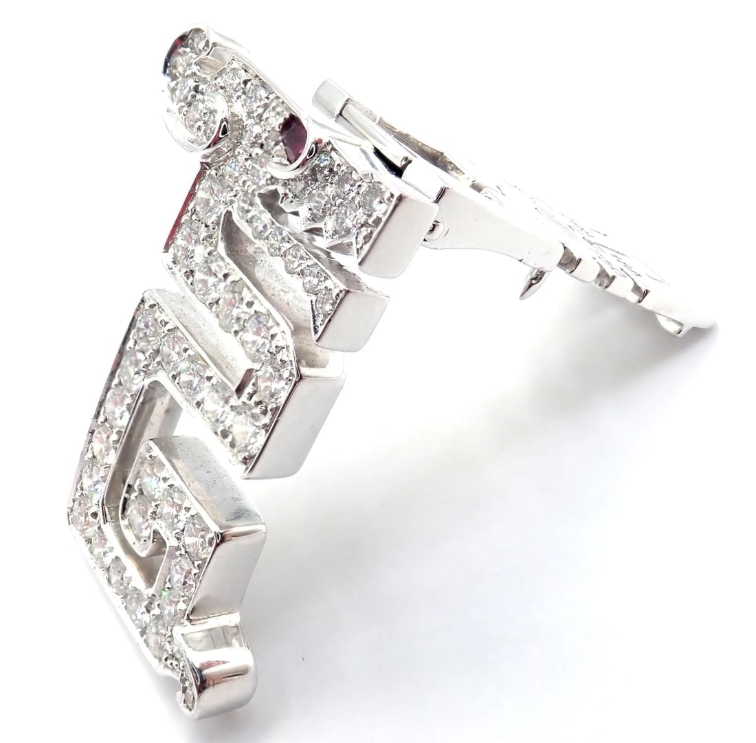 Authentic! Cartier Le Baiser Du Dragon 18k White Gold Diamond Ruby Pin Clip - 5