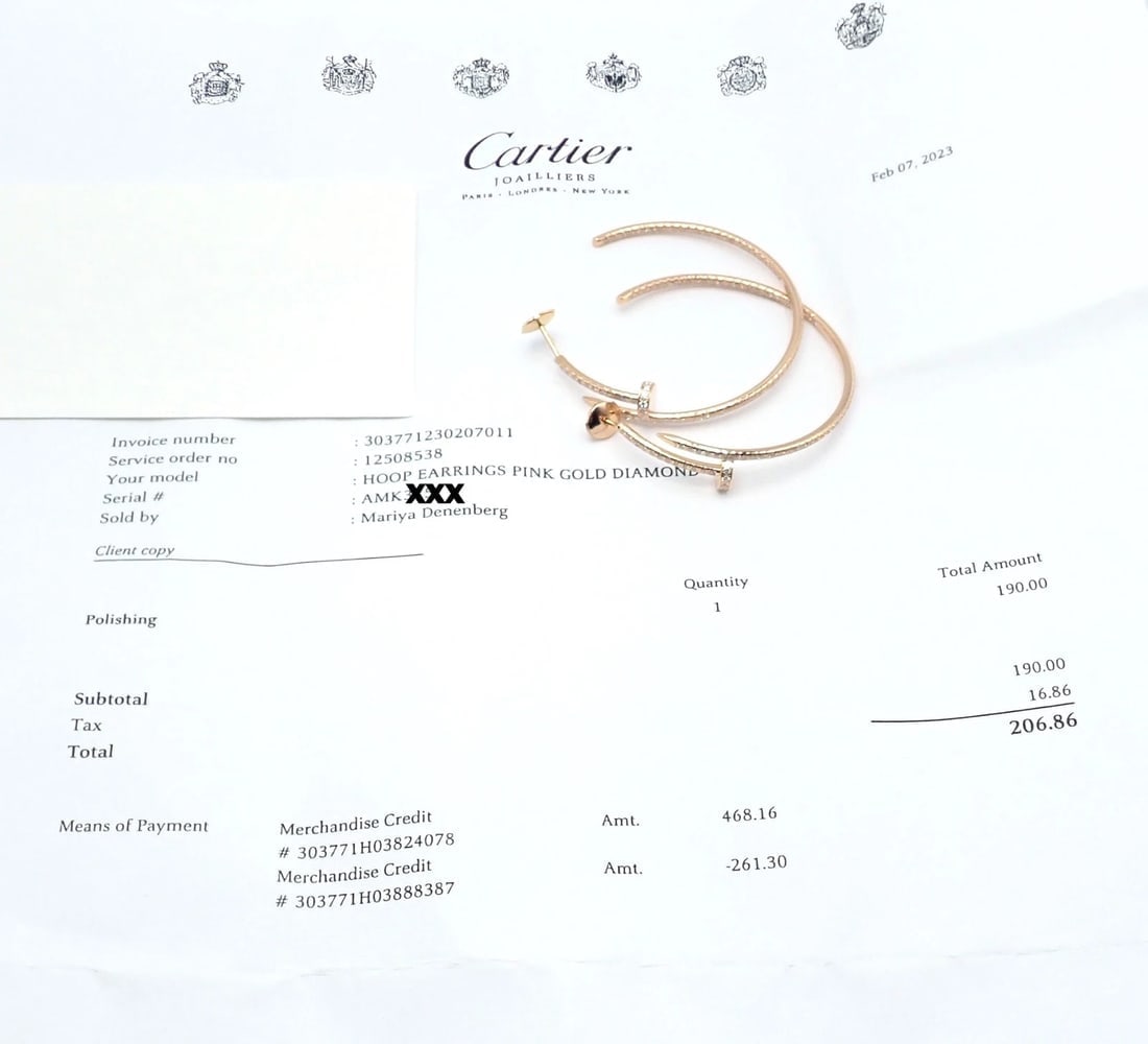 Authentic! Cartier Juste un Clou 18k Rose Gold Diamond Nail Hoop Earrings Paper - 5