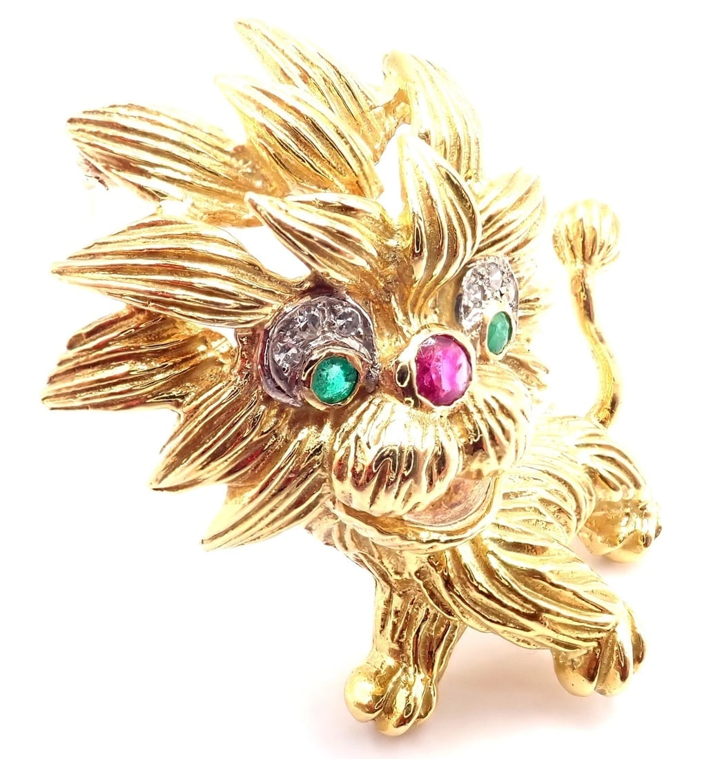 Authentic! Cartier Whimsical Dragon Lion 18k Yellow Gold Diamond Ruby Pin Brooch - 13